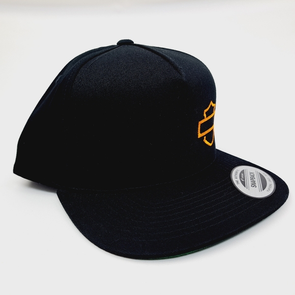Harley Bar & Shield Flat Bill Snapback Baseball Cap Hat Black Embroidered - Picture 3 of 4